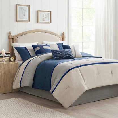 Blue Faux Suede Comforter Set and Shams King