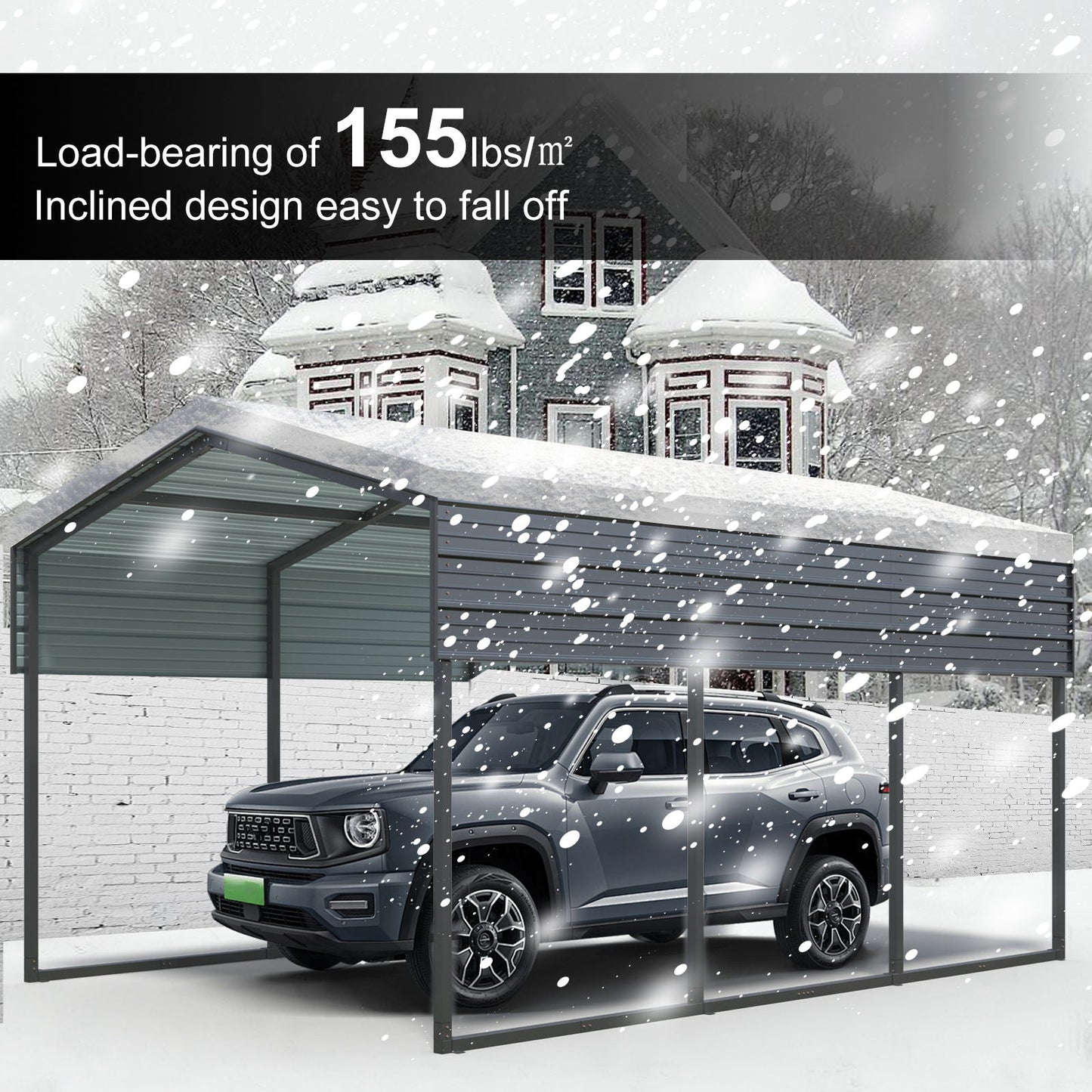 10 x 15 Ft Galvanized Steel Carport and Charcoal