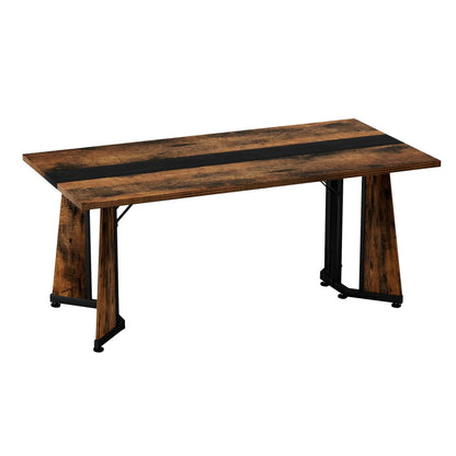 Rustic rectangular dining table with brown wood top and black steel adjustable legs for 8 guests on Tampa Home & Garden Store