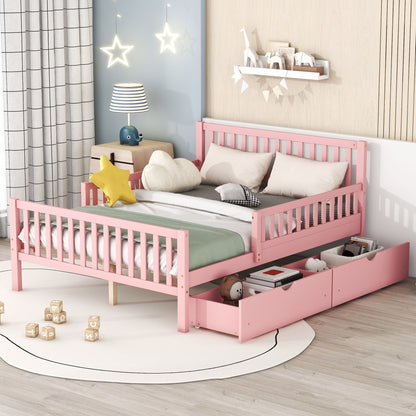 Platform bed in pink with guardrails on both sides and 2 under-bed drawers, kids bedroom setup on Tampa Home & Garden Store