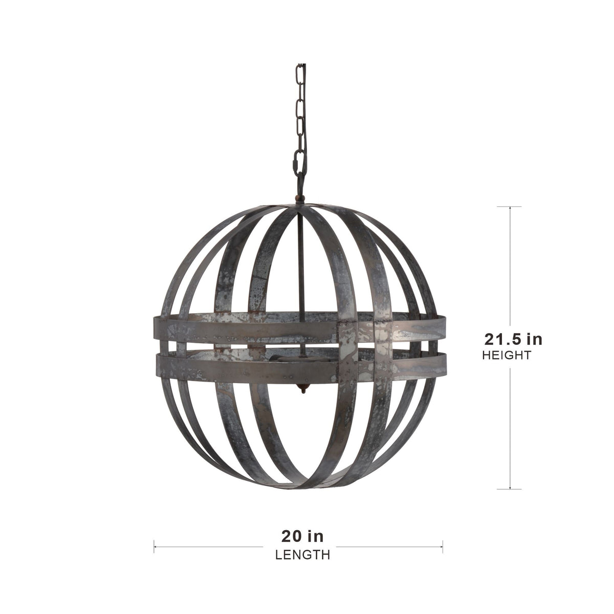 4 Light Galvanized Chandelier with gray metal globe cage and adjustable chain on Tampa Home & Garden Store