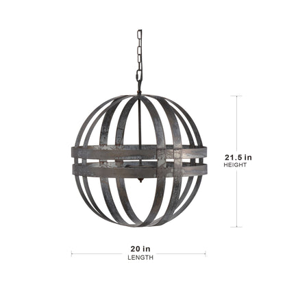 4 Light Galvanized Chandelier with gray metal globe cage and adjustable chain on Tampa Home & Garden Store