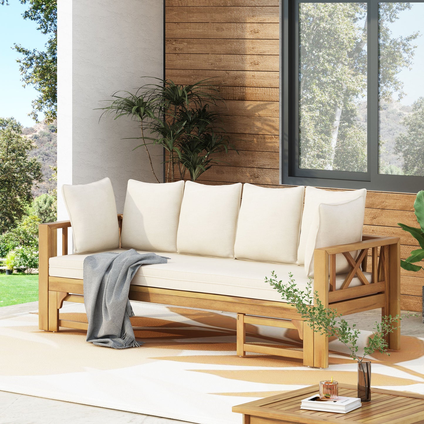 Outdoor Extendable Acacia Wood Sofa and Daybed