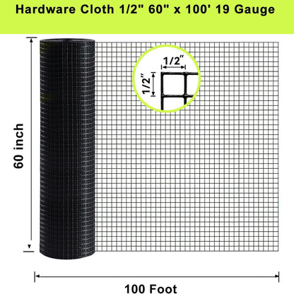 Black hardware cloth roll 19 gauge 1/2 in mesh, 60 in x 100 ft on Tampa Home & Garden Store