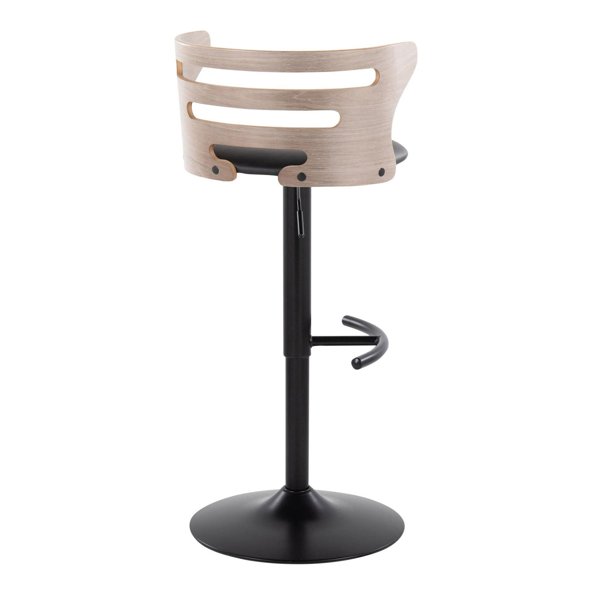 Barstool mid-century modern adjustable swivel with rounded T-footrest beige wood, black base on Tampa Home & Garden Store