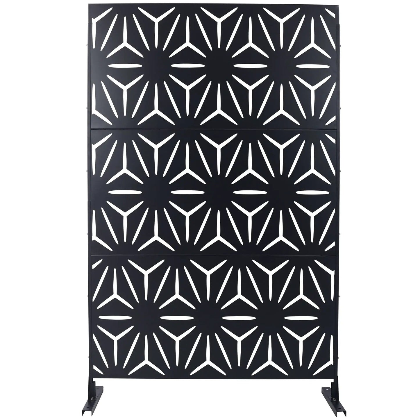 Freestanding black metal privacy screen with white lattice panels by Unique Piece Furniture on Tampa Home & Garden Store