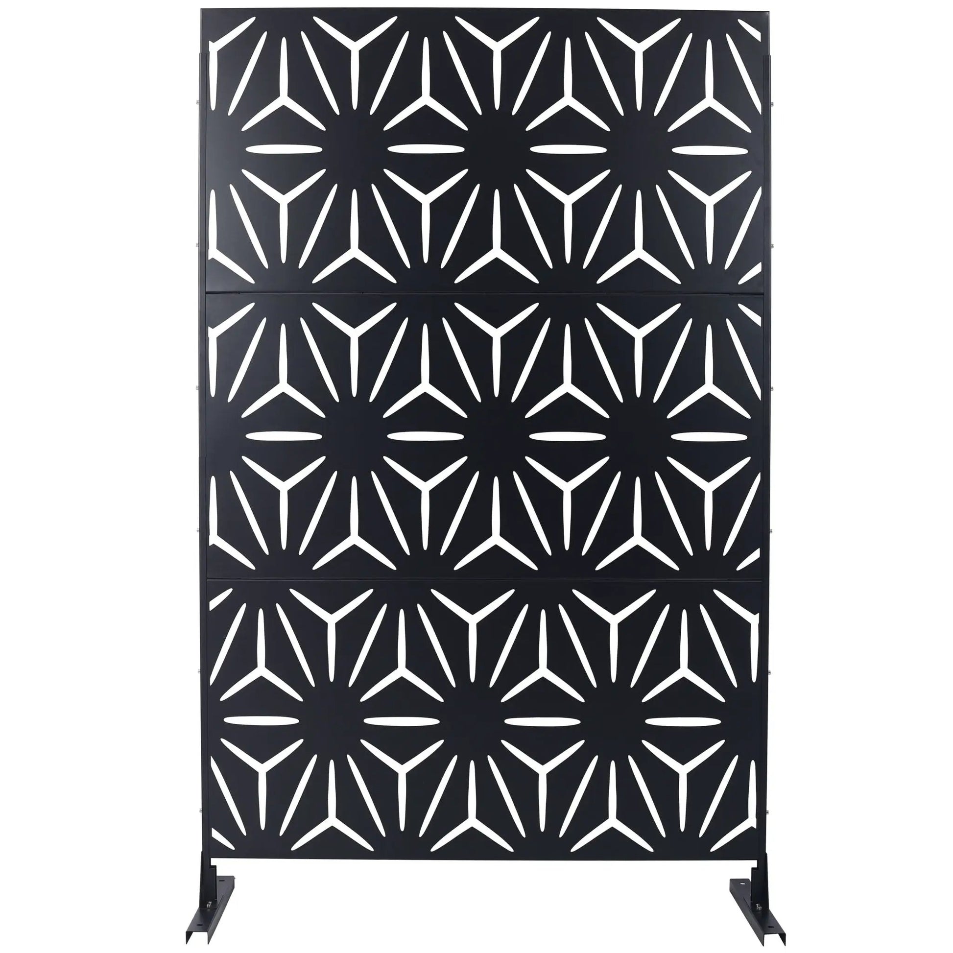 Freestanding black metal privacy screen with white lattice panels by Unique Piece Furniture on Tampa Home & Garden Store