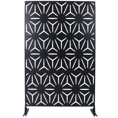 Freestanding black metal privacy screen with white lattice panels by Unique Piece Furniture on Tampa Home & Garden Store