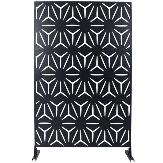 Freestanding black metal privacy screen with white lattice panels by Unique Piece Furniture on Tampa Home & Garden Store
