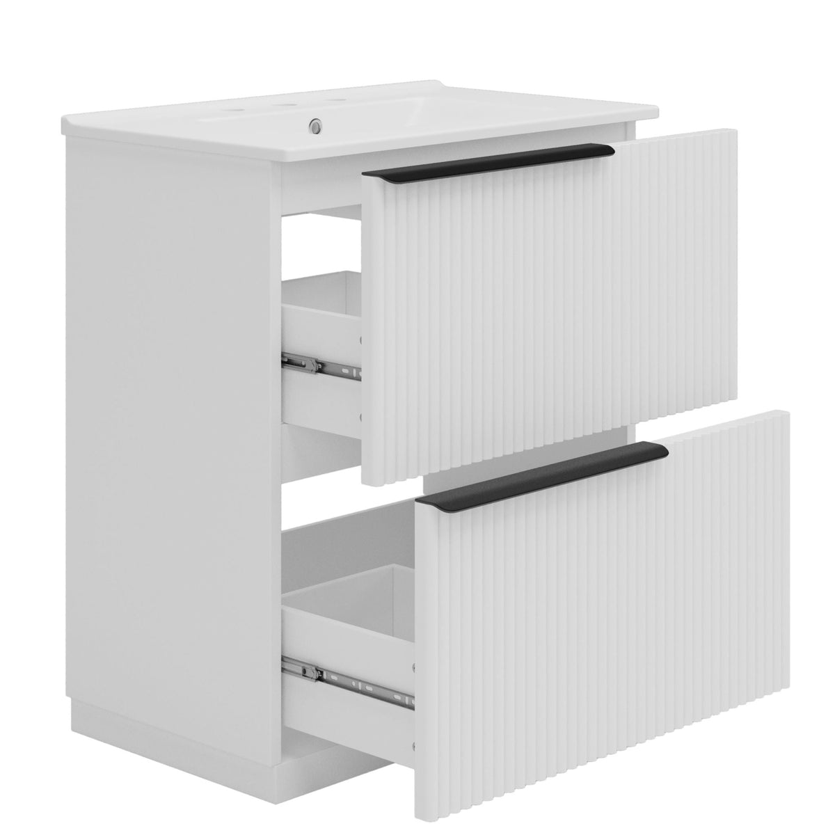 Fluted bathroom vanity and ceramic sink unit, white cabinet with ribbed doors, HouseOfZazla on Tampa Home & Garden Store