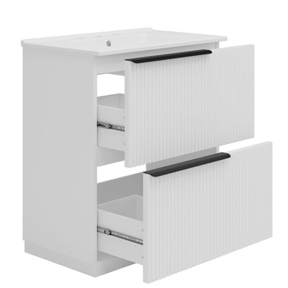 Fluted bathroom vanity and ceramic sink unit, white cabinet with ribbed doors, HouseOfZazla on Tampa Home & Garden Store