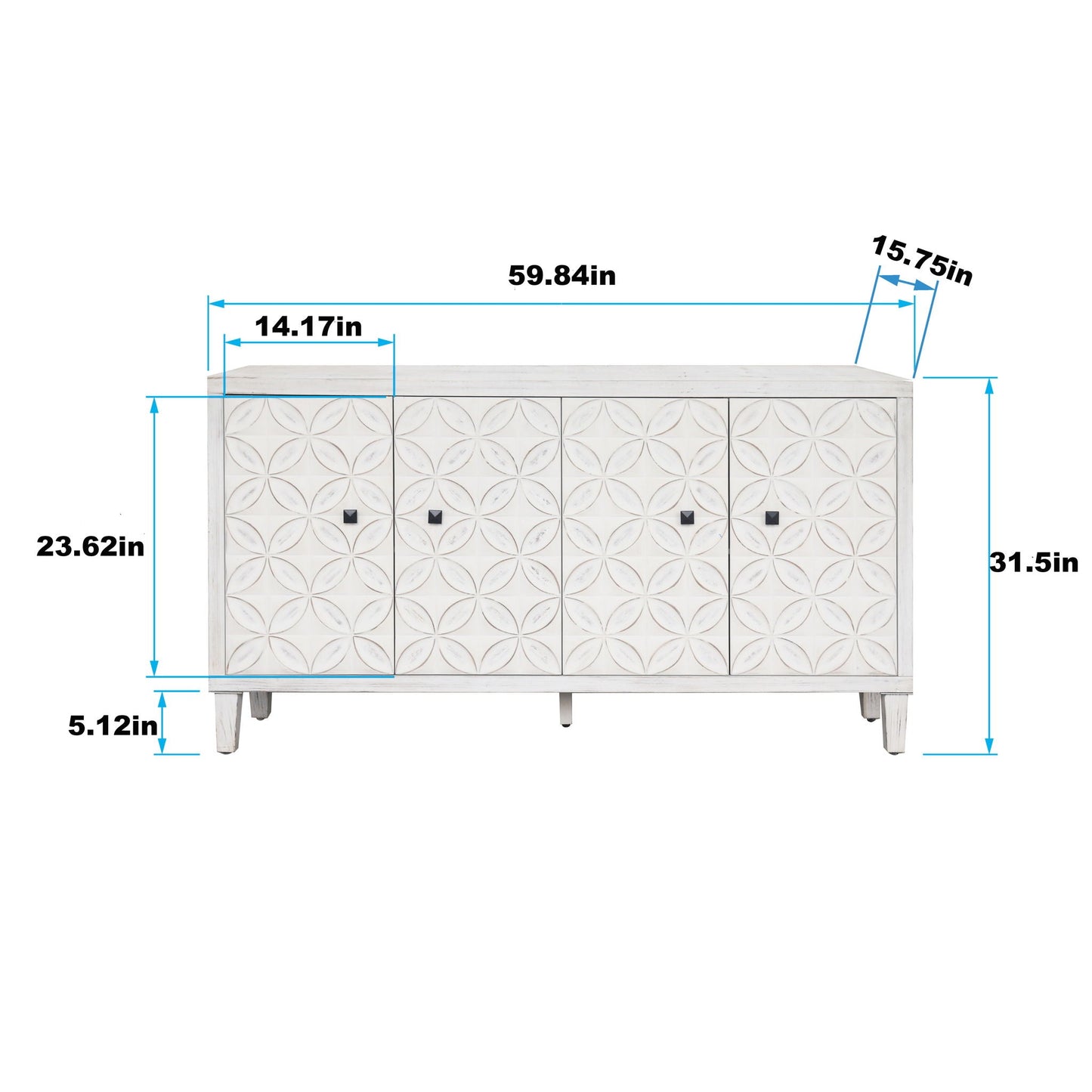 White Wash 4 Door Wooden Accent Cabinet for Home