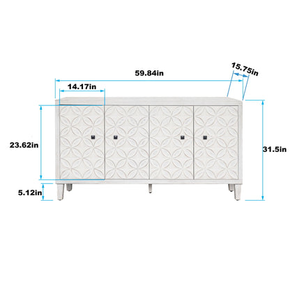 White Wash 4 Door Wooden Accent Cabinet for Home