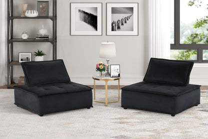 Pair of Anna Armless Lounge Chairs in black tufted upholstery in a modern living room on Tampa Home & Garden Store