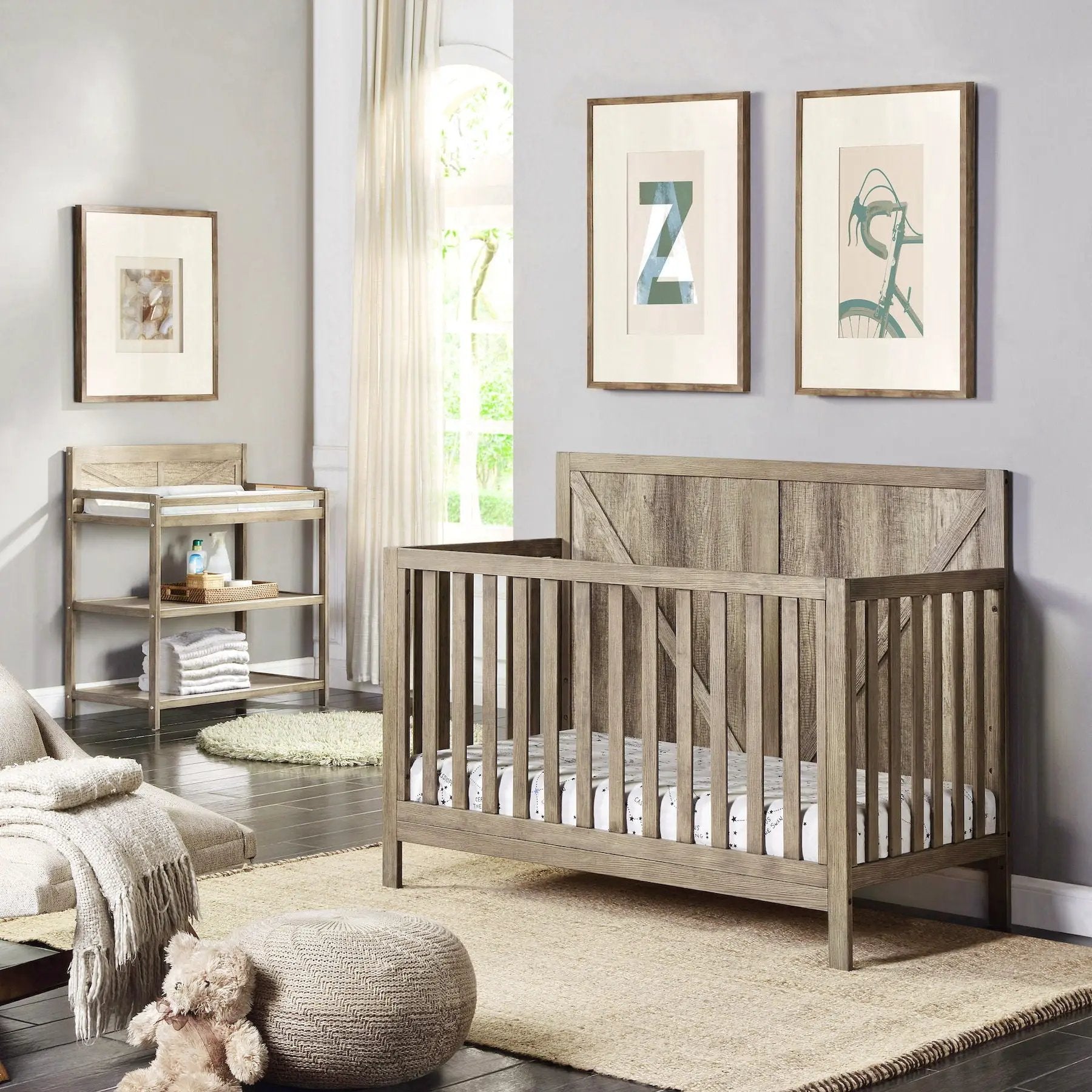 Barnside 4-in-1 Convertible Crib in gray wood with slatted sides from Unique Piece Furniture on Tampa Home & Garden Store
