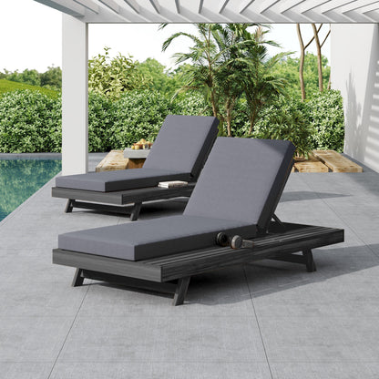 Lounge chaise set in black acacia wood with water-resistant cushions for outdoor use on Tampa Home & Garden Store