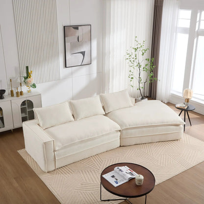 Modern minimalist modular sectional sofa with deep seats and right facing chaise in cream fabric on Tampa Home & Garden Store