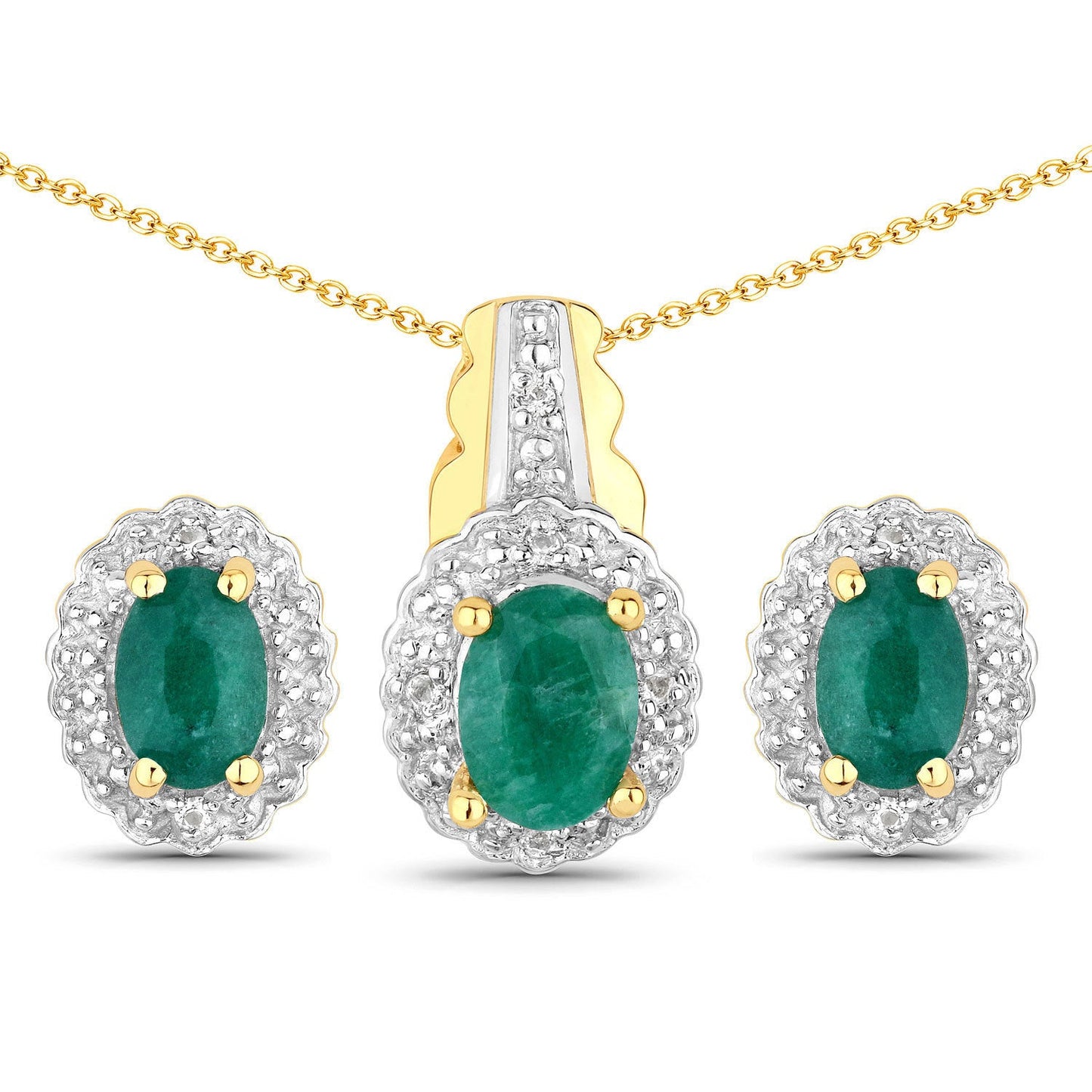 Jewelry set with dyed emerald and white topaz in sterling silver; pendant and earrings on Tampa Home & Garden Store