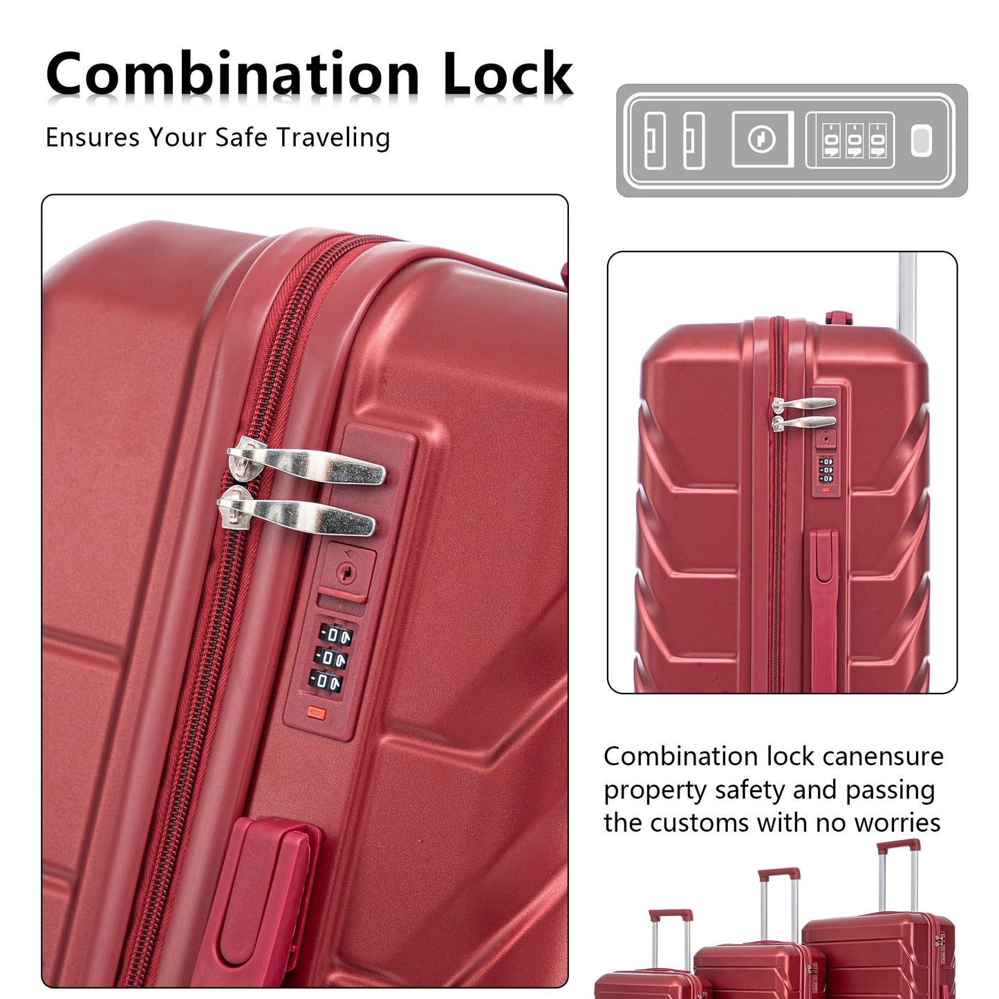 3-piece red HouseOfZazla luggage set with 20/24/28in spinner wheels and combination locks on Tampa Home & Garden Store