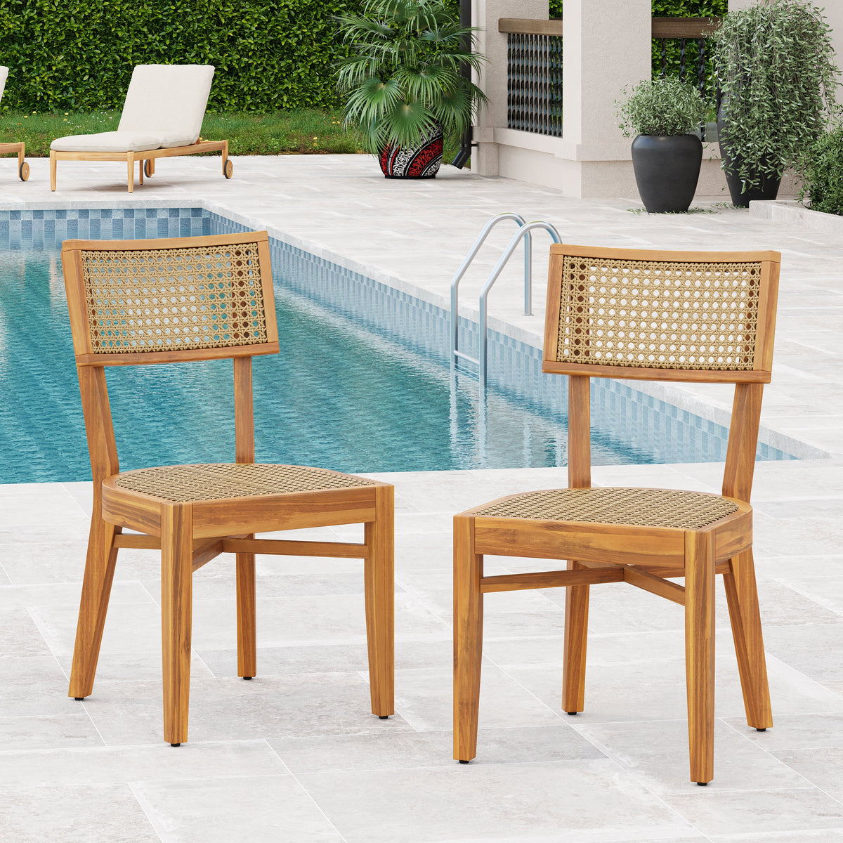 Netro Acacia Wood Dining Chairs with Light Brown Wicker, outdoor dining furniture set on Tampa Home & Garden Store