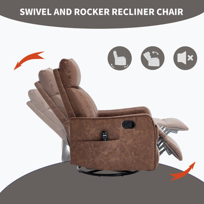 Brown leather heat massage manual recliner chair with remote and swivel base by HouseOfZazla on Tampa Home & Garden Store