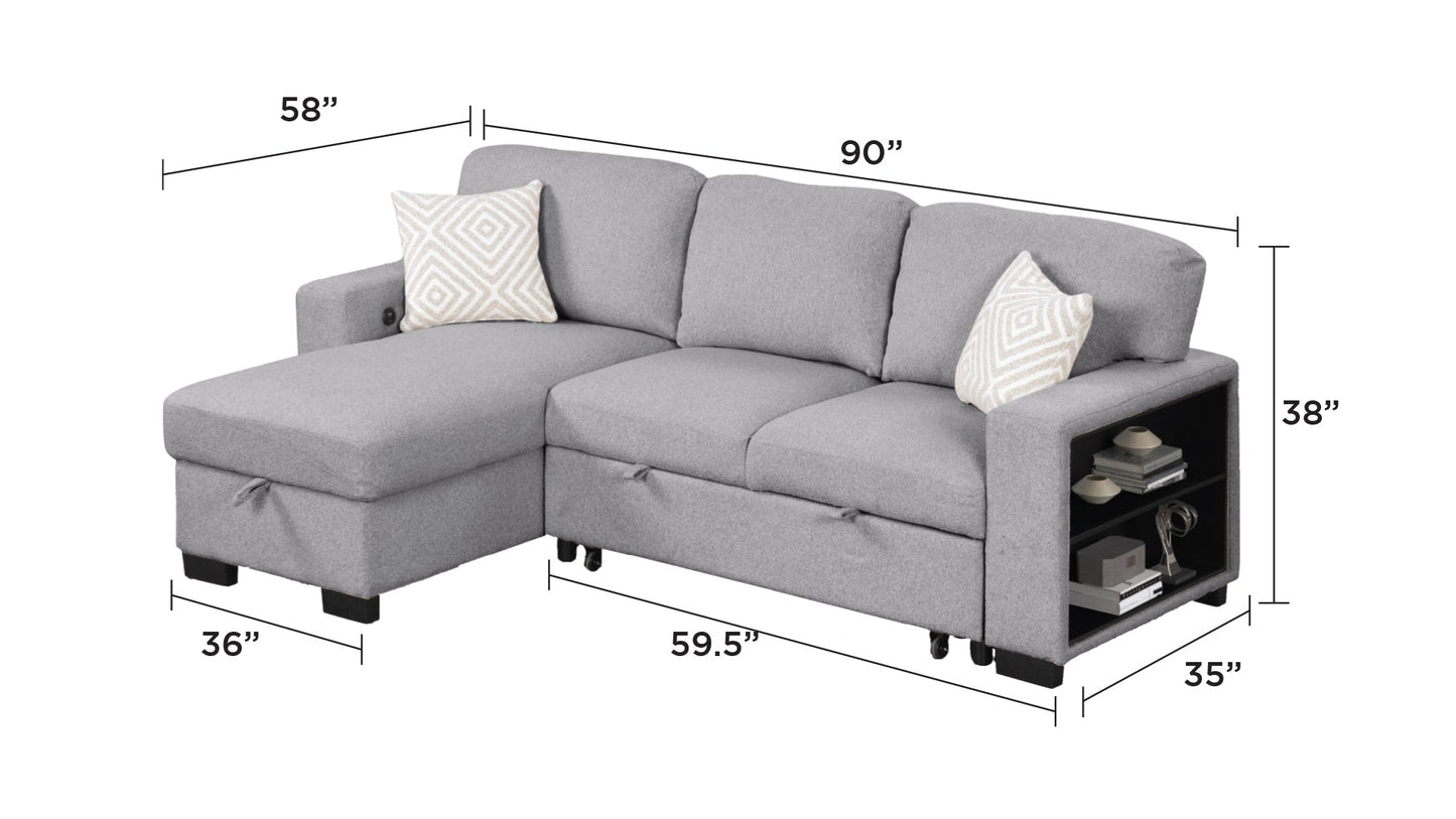 Pinto Modern Style Sectional Sofa by HouseOfZazla in gray fabric with ottoman and storage on Tampa Home & Garden Store
