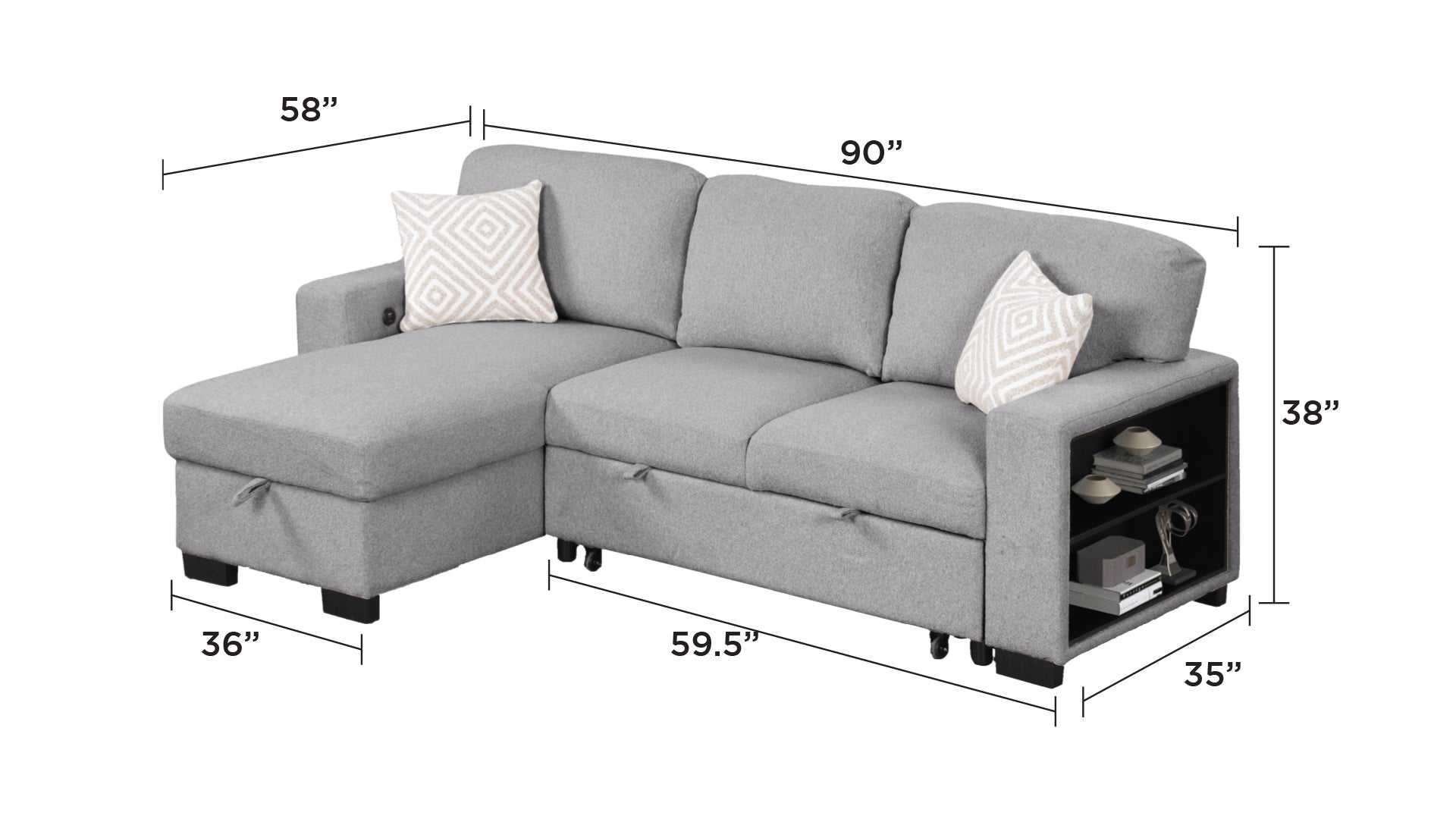 Pinto Modern Style Sectional Sofa by HouseOfZazla in gray fabric with ottoman and storage on Tampa Home & Garden Store
