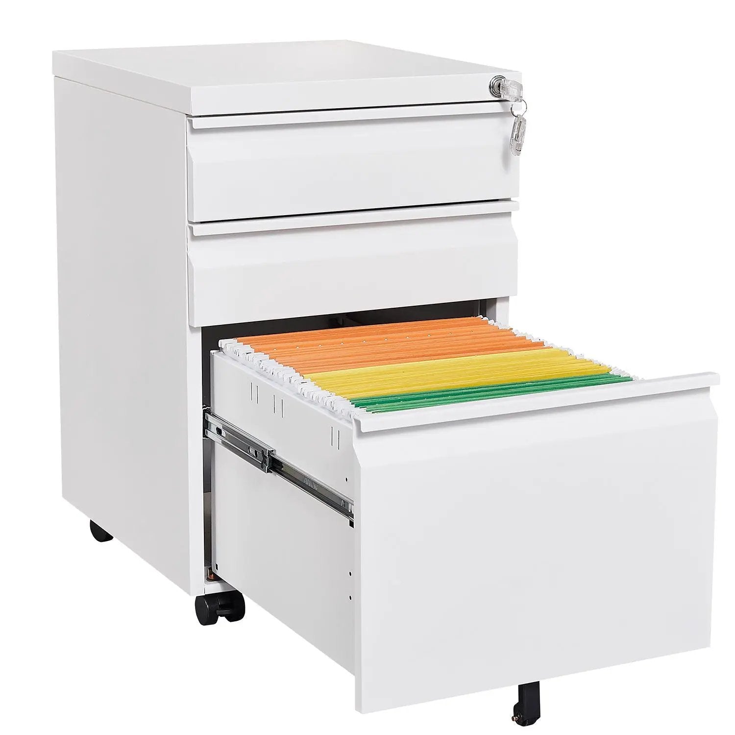 Filing cabinet contemporary white metal 3-drawer mobile with lock by Unique Piece Furniture on Tampa Home & Garden Store