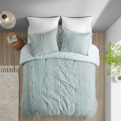 Cotton Jacquard Reversible Aqua and Ivory Set