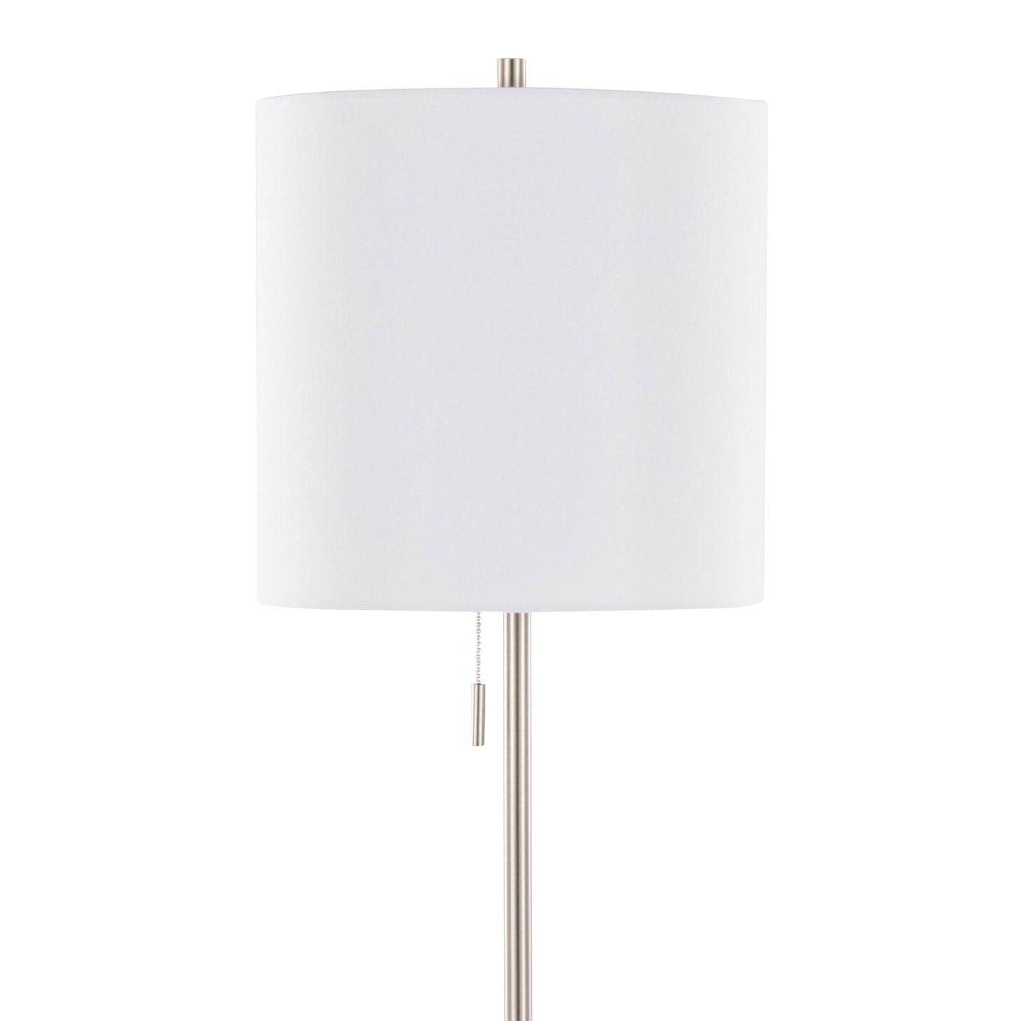 Cone contemporary floor lamp with white fabric shade and brushed metal pole, pull chain on Tampa Home & Garden Store