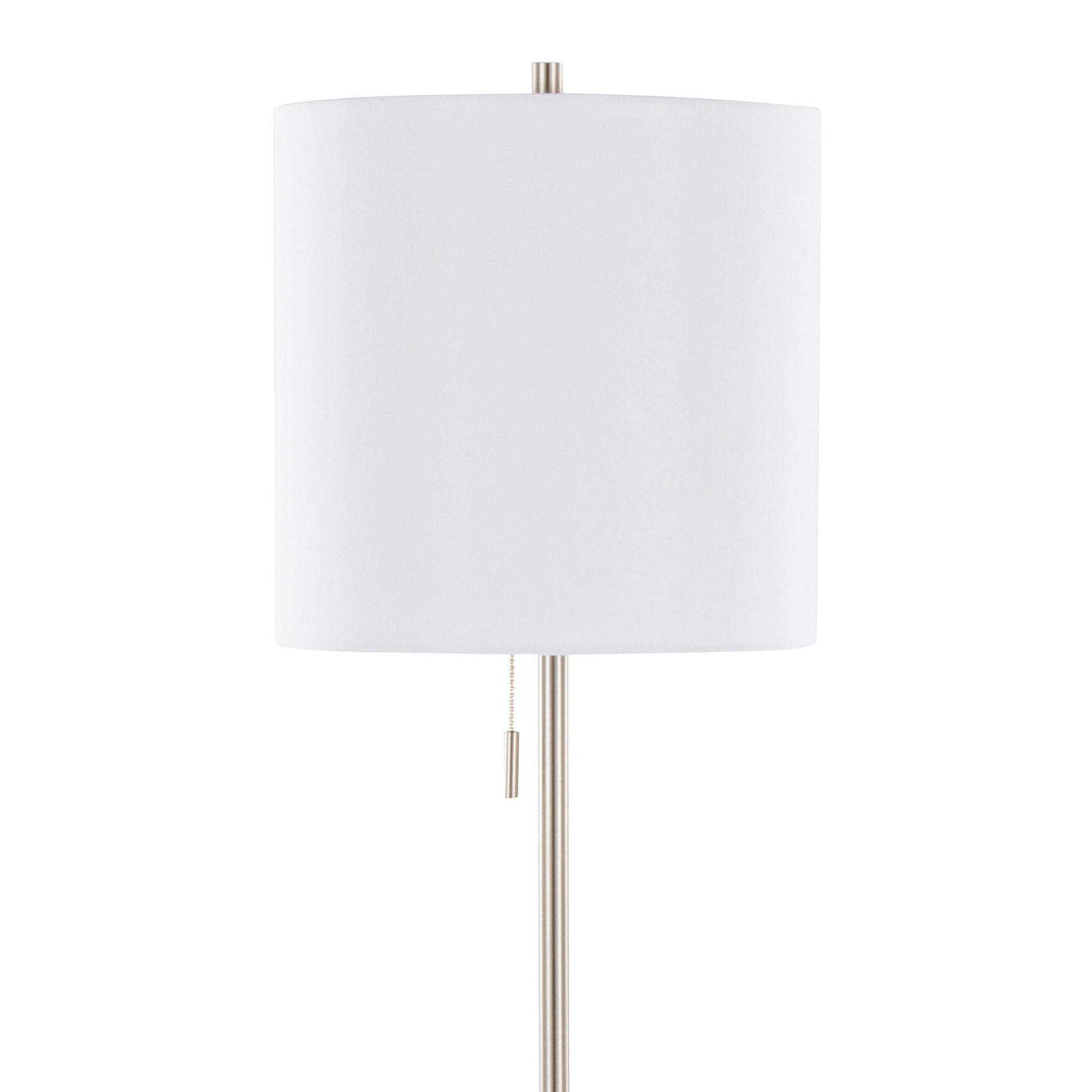 Cone contemporary floor lamp with white fabric shade and brushed metal pole, pull chain on Tampa Home & Garden Store