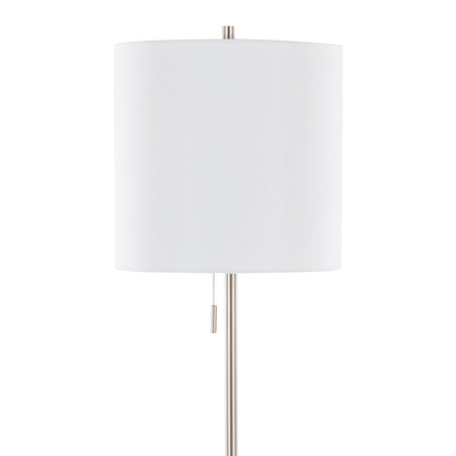 Cone contemporary floor lamp with white fabric shade and brushed metal pole, pull chain on Tampa Home & Garden Store