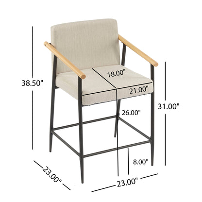 Mid Century Modern Counter Stool Set in beige fabric with iron frame by HouseOfZazla on Tampa Home & Garden Store