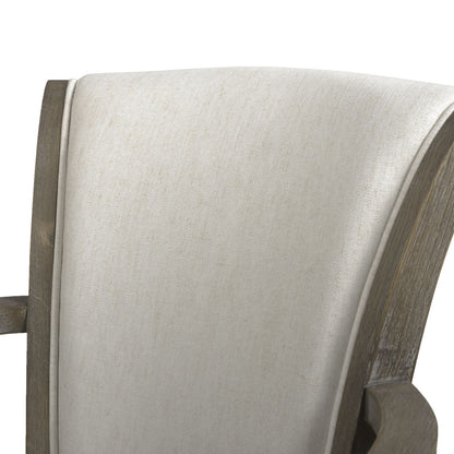 Swivel counter-height bar stool with high back and beige fabric upholstery on weathered hardwood on Tampa Home & Garden Store