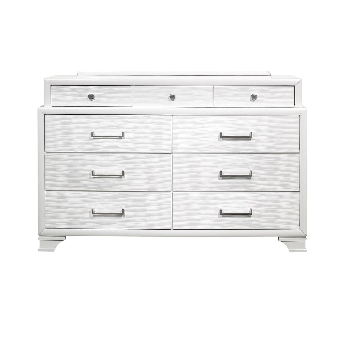 Civic Solid Wood Dresser and Large Storage white textured drawers with silver pulls on Tampa Home & Garden Store