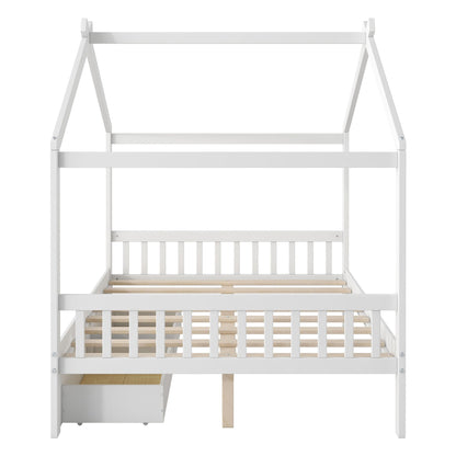 HouseOfZazla white storage bed with headboard, footboard, roof design, and two drawers on Tampa Home & Garden Store