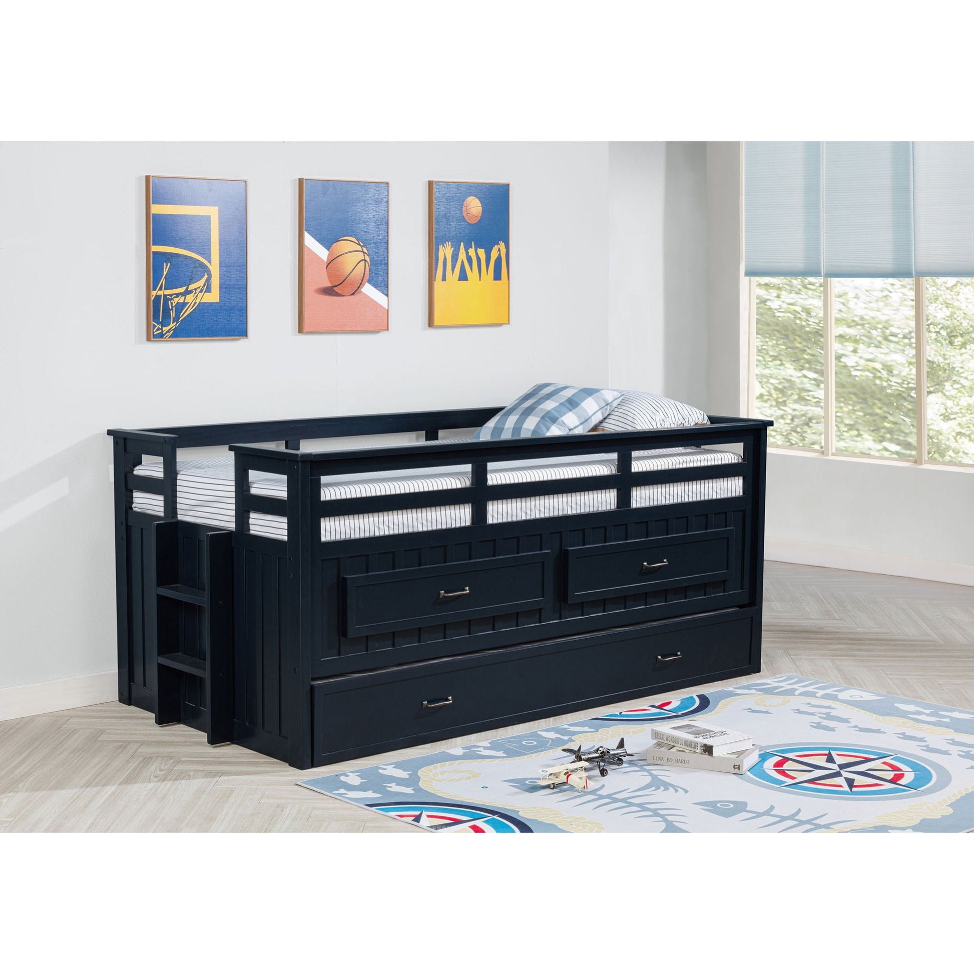 Starboard Captain's Bed with Trundle by HouseOfZazla in dark navy with built-in storage drawers on Tampa Home & Garden Store