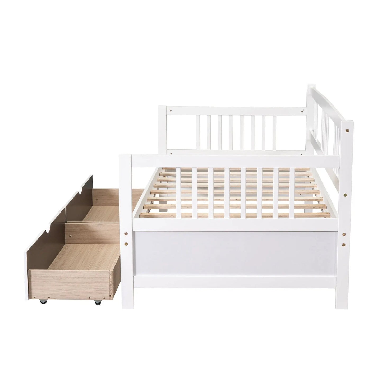 Multifunctional Daybed storage bed white with slatted base and pullout drawer on casters on Tampa Home & Garden Store