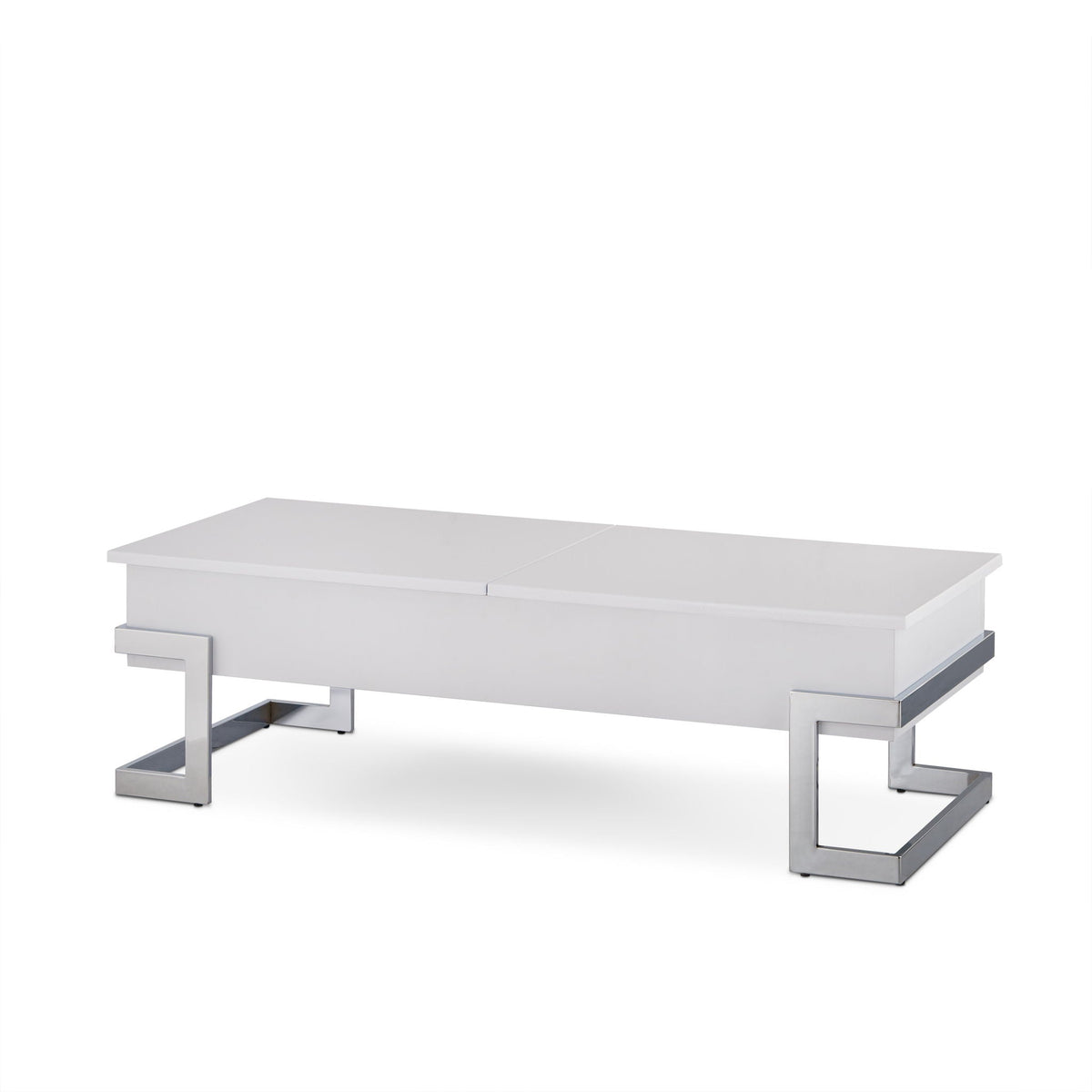 White high-gloss coffee table with lift-top hidden storage, chrome legs, HouseOfZazla on Tampa Home & Garden Store