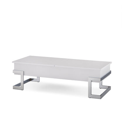 White high-gloss coffee table with lift-top hidden storage, chrome legs, HouseOfZazla on Tampa Home & Garden Store