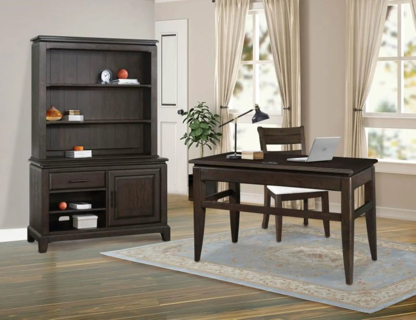 2 Shelf Bookcase Hutch - Chocolate, dark wood finish with open shelves and cabinet on Tampa Home & Garden Store