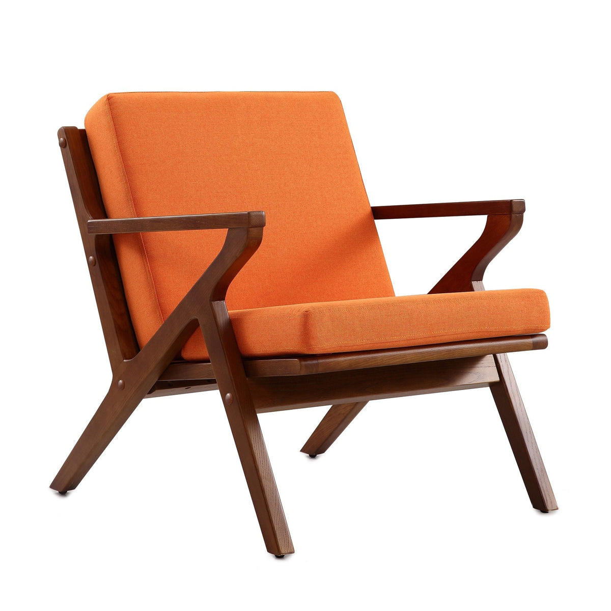 Martelle Accent Armchair by HouseOfZazla with orange fabric upholstery and dark wooden frame on Tampa Home & Garden Store