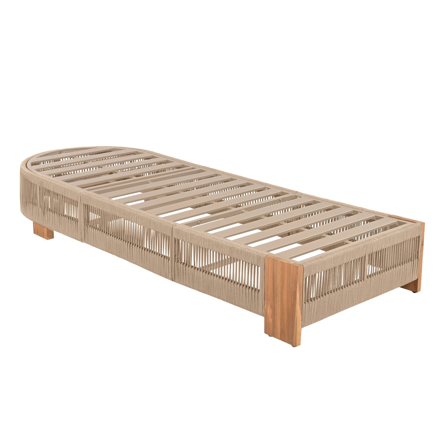 Outdoor Chaise Lounge Chair by HouseOfZazla, acacia wood with beige weave and adjustable back on Tampa Home & Garden Store