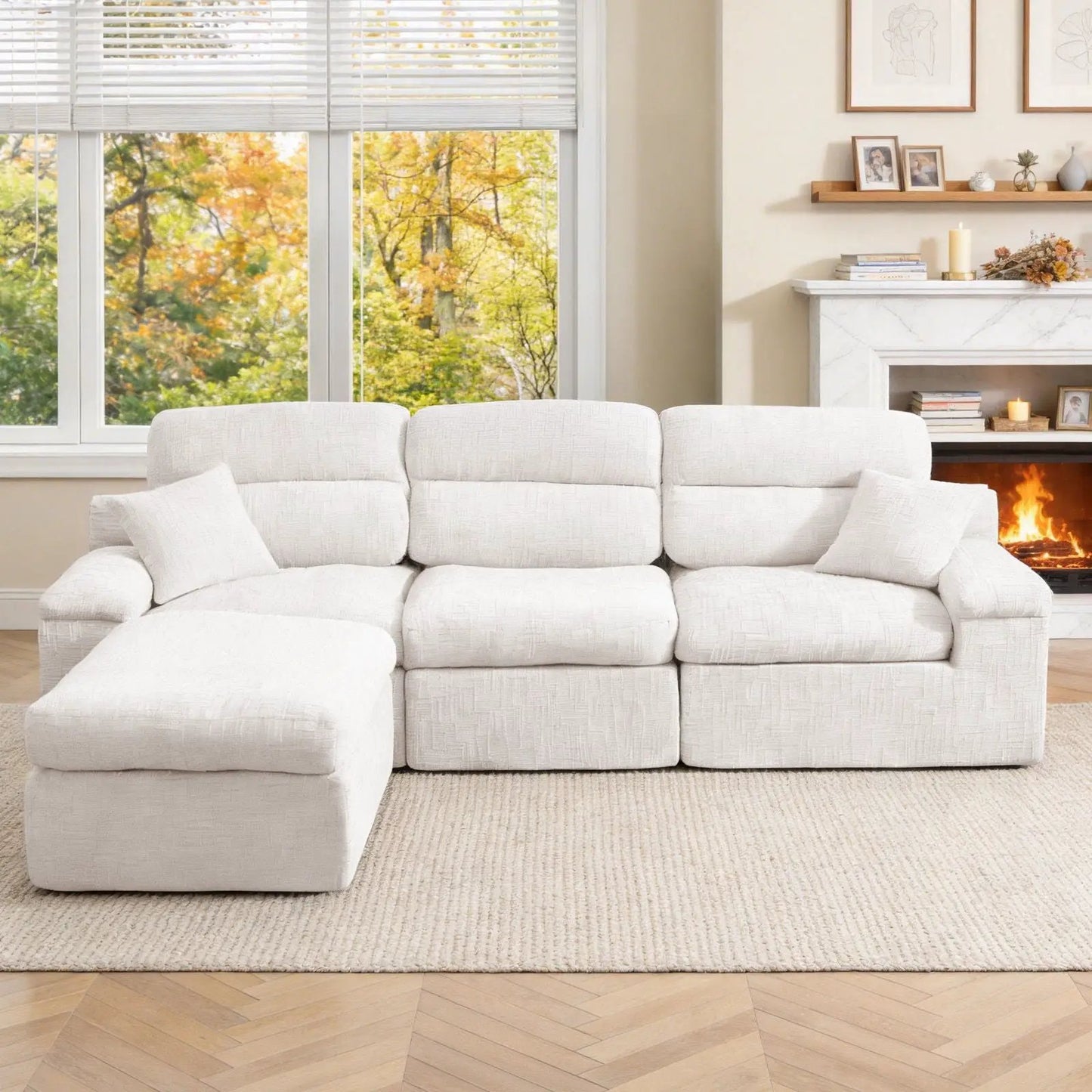 Corner Chaise Sofa, high backrest, white, 2-piece living room set by Unique Piece Furniture on Tampa Home & Garden Store