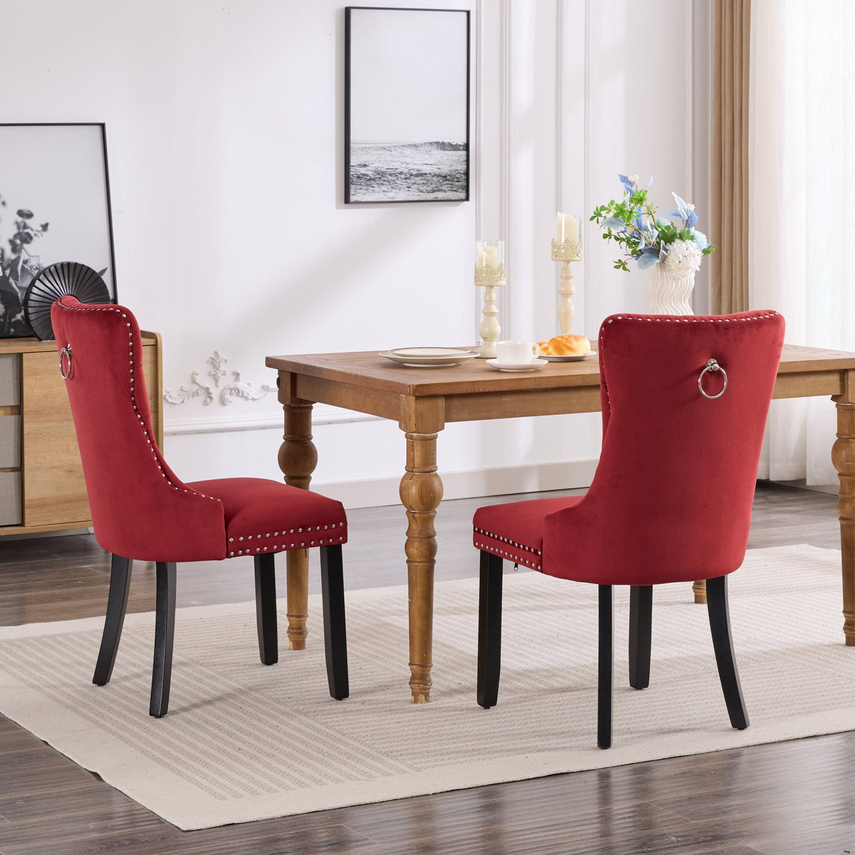 Classic Velvet Dining Chairs with solid wood legs Burgundy set of 2 by HouseOfZazla on Tampa Home & Garden Store
