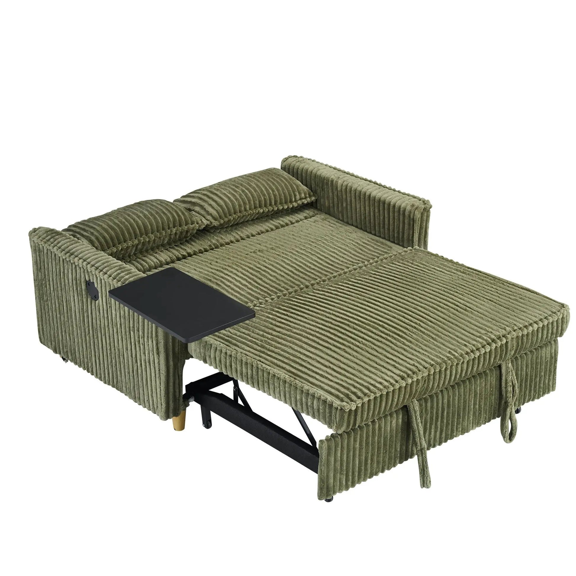 Pull Out Sleeper Sofa in olive corduroy with movable tabletop by Unique Piece Furniture on Tampa Home & Garden Store