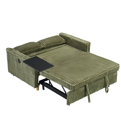 Pull Out Sleeper Sofa in olive corduroy with movable tabletop by Unique Piece Furniture on Tampa Home & Garden Store