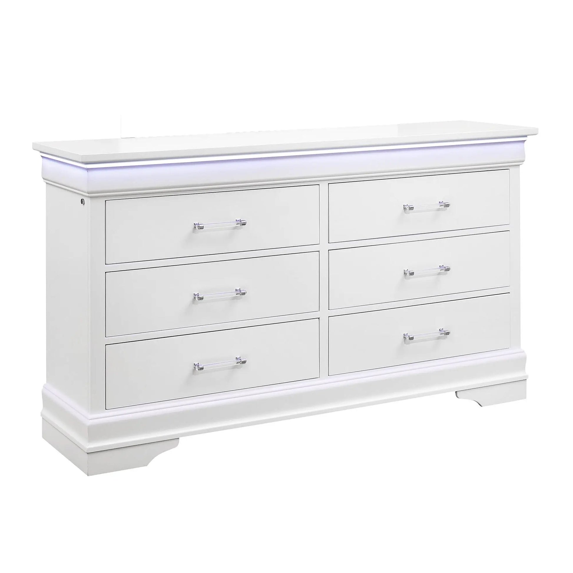 Charlston dresser with LED lighting white finish, 6-drawer storage, Unique Piece Furniture on Tampa Home & Garden Store