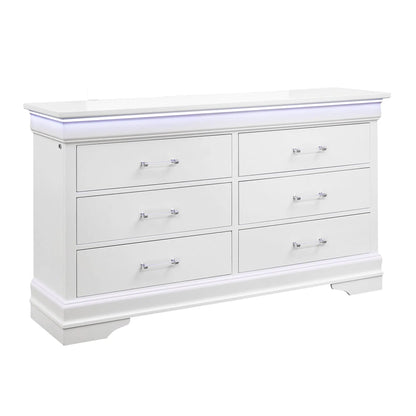 Charlston dresser with LED lighting white finish, 6-drawer storage, Unique Piece Furniture on Tampa Home & Garden Store