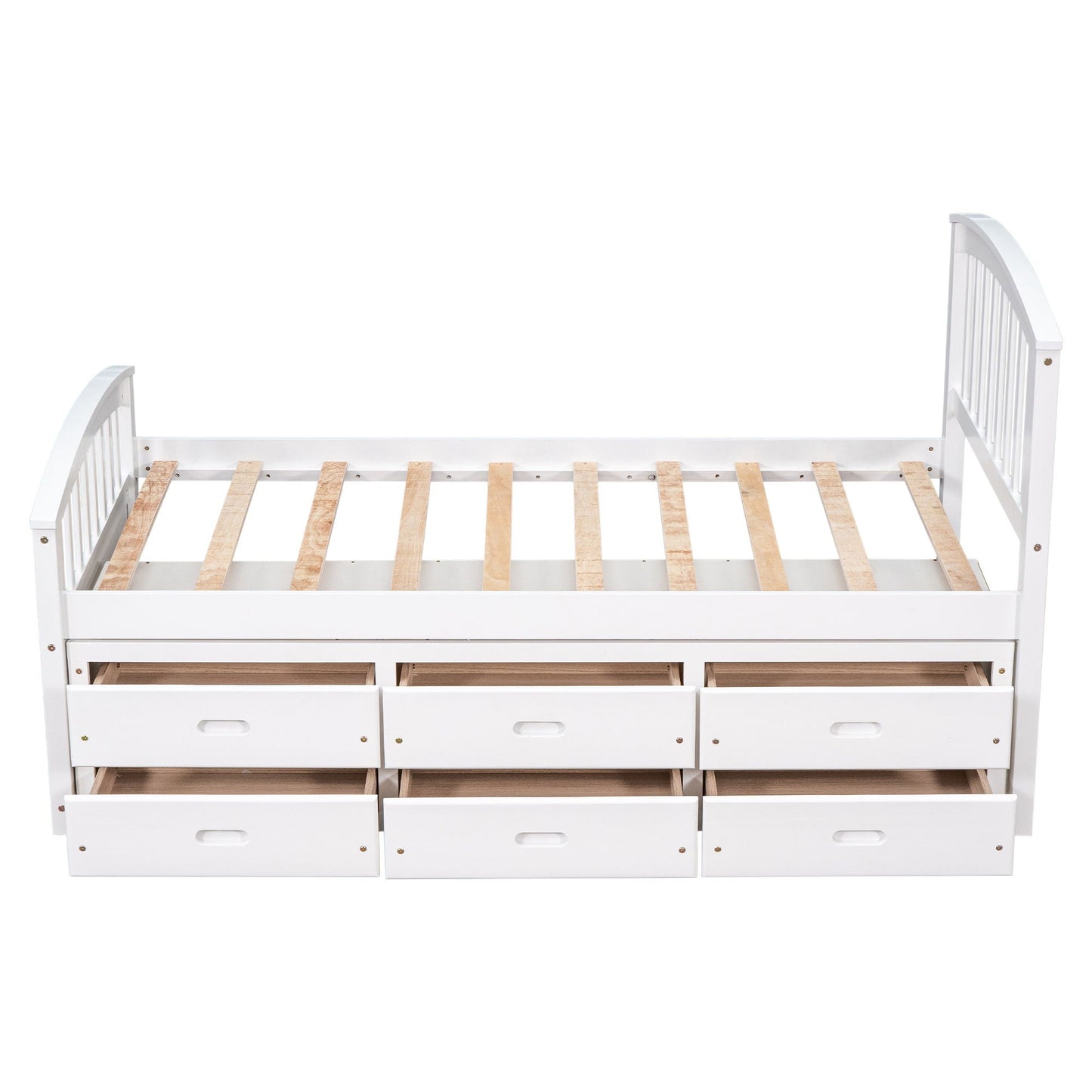 Platform storage bed solid wood in white with 6 drawers and exposed wood slats on Tampa Home & Garden Store